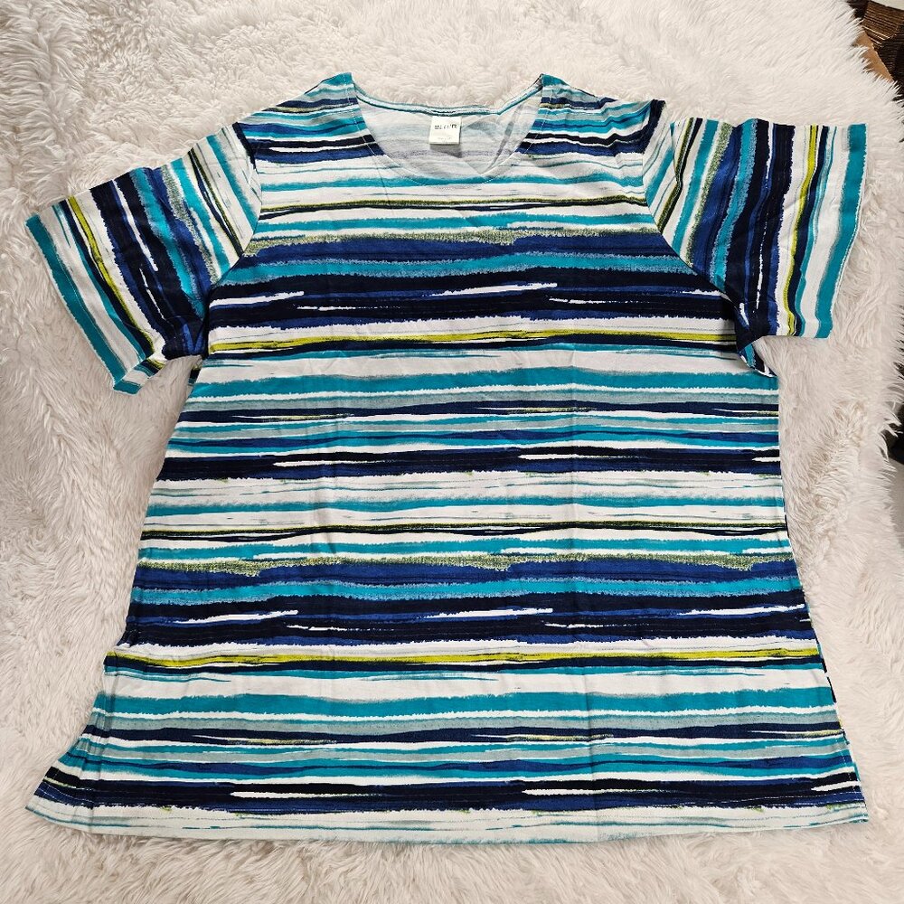 BLAIR COTTON/POLYESTER BLEND NAVY/GREEN STRIPE PATTERN SHIRT - SIZE 3X